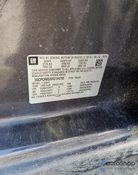 2015 Chevrolet Silverado C1500 Lt из США, поврежденный, VIN 3GCPCREC6FG184765